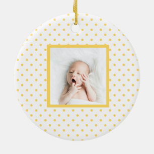 Grönt Sömnig Baby Dino   Gult Polka Dot Modern Julgransprydnad Keramik