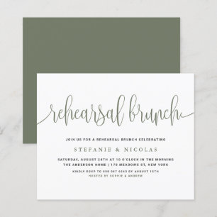 Grönt Söt Calligraphy Rehearsal Brunch Inbjudan