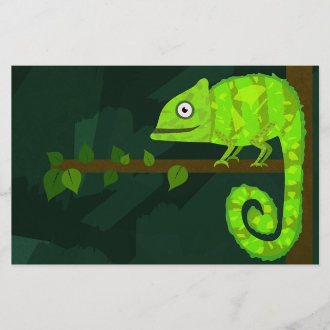 Grönt söt kameleon brevpapper (Framsida)