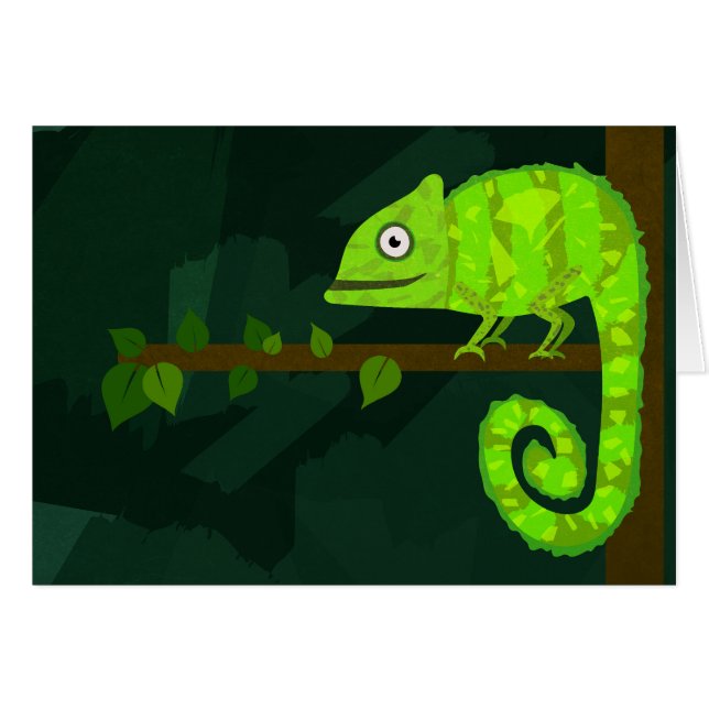 Grönt söt kameleon hälsningskort (Framsidan Horizontal)