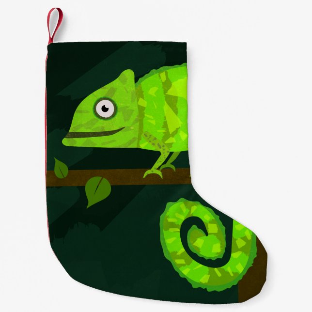 Grönt söt kameleon liten julstrumpa (Framsidan)