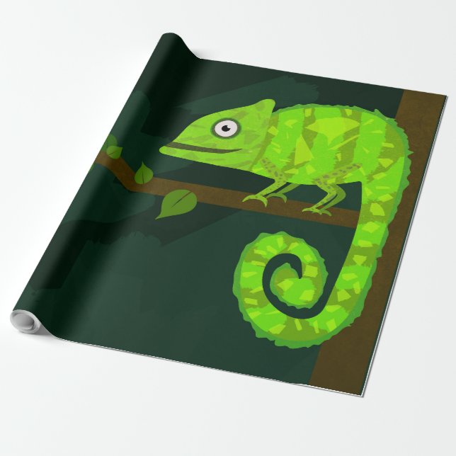 Grönt söt kameleon presentpapper (Utrullad)