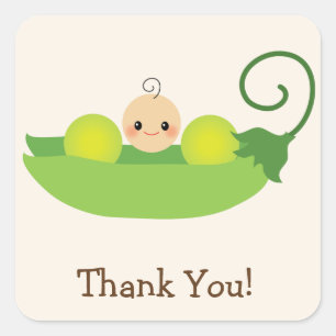 Grönt Söt Pea Baby Shower Tack Fyrkantigt Klistermärke