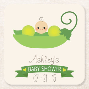 Grönt Söt Pea Baby Shower Underlägg Papper Kvadrat