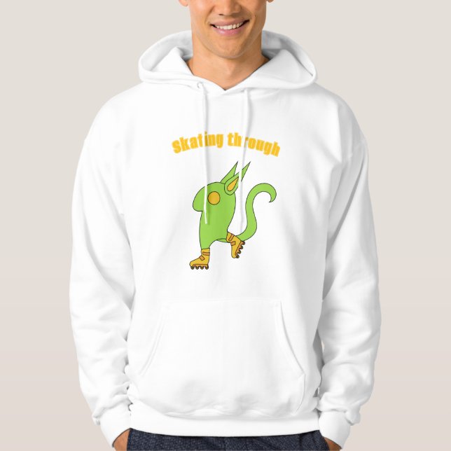 Grönt sött monster på skridskor hoodie (Framsida)