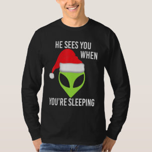 Grönt Space Alien Head Santa Hat Ufo Mar T Shirt