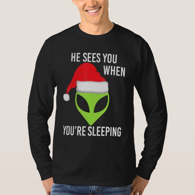 Grönt Space Alien Head Santa Hat Ufo Mar T Shirt (Framsida)