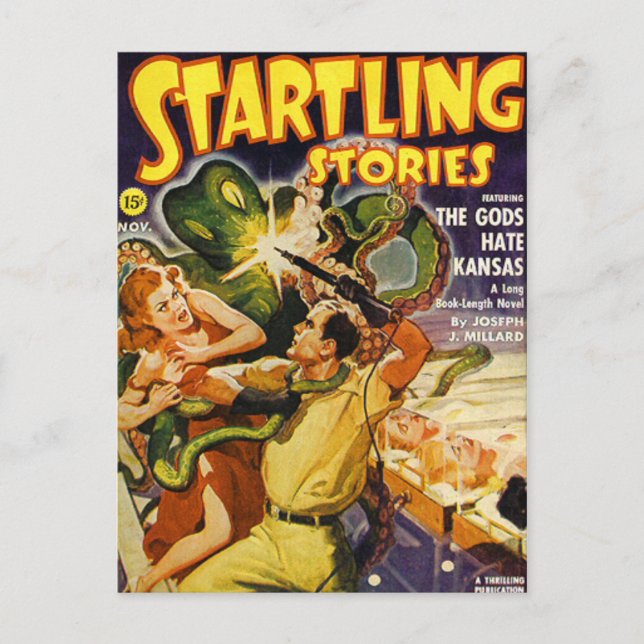 Grönt Space Octopus Vykort (Framsida)