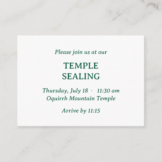 Grönt Spansk-engelska Temple Sealing-inbjudan Tilläggskort (Framsida)