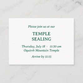 Grönt Spansk-engelska Temple Sealing-inbjudan Tilläggskort