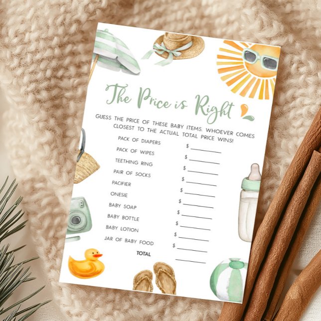 Grönt Spanska Stänk Baby Pris är Höger spel (Summer Baby Bash Baby Shower The Price is Right Game)