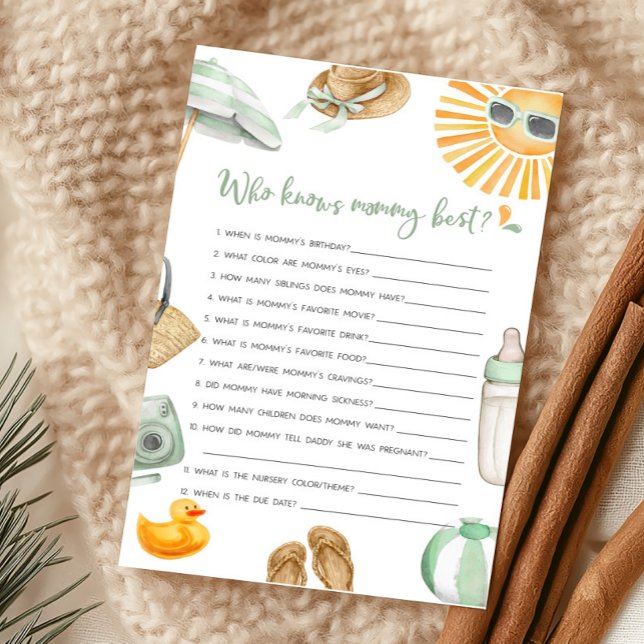 Grönt Spanska Stänk Baby som känner Mamma bästa sp (Summer Baby Bash Baby Shower Who knows Mommy Best Game)