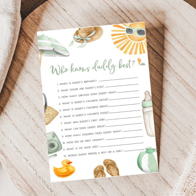 Grönt Spanska Stänk Baby som känner pappa Best Gam (Summer Baby Bash Baby Shower Who knows Daddy Best Game)