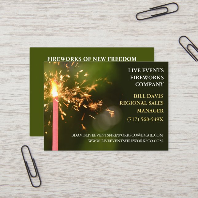 Grönt Sparkler juli 4:e butikshandel, Fireworks Visitkort (Fram/Back In Situ)