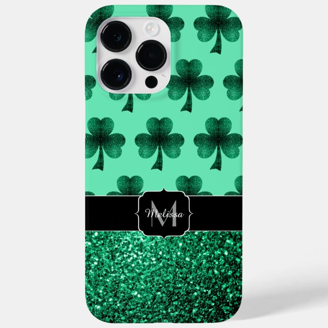 Grönt Sparkles Shamrock St. Patrick'Day Monogram (Baksida)