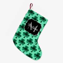 Grönt Sparkles Shamrock St. Patrick'Day Monogram Liten Julstrumpa