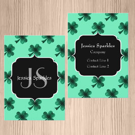 Grönt Sparkles Shamrock St. Patrick'Day Monogram Visitkort