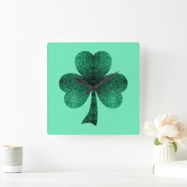 Grönt Sparkles Shamrock St. Patrick'Day turquise Fyrkantig Klocka