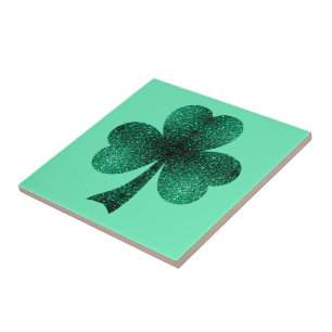 Grönt Sparkles Shamrock St. Patrick'Day turquise Kakelplatta
