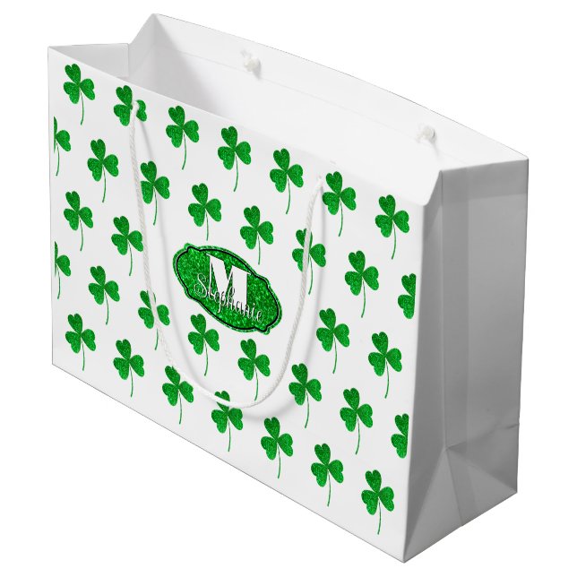 Grönt Sparkly Shamrocks Monogrammed St Patrick (Baksidan Vinklad)