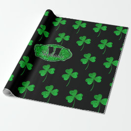 Grönt Sparkly Shamrocks Monogrammed St Patrick Presentpapper