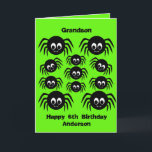 Grönt Spider Halloween Birthday Grandson Kort<br><div class="desc">Ett personlig-spindlars-barnsfödelsedag Halloween-kort med en massa äckliga krypspindlar. Du kan enkelt personifiera framsidan av den här grönten,  spindelhalloween-födelsedagspressonkort med deras ålder och namn. Insidan läser ett spooktaculärt meddelande som du kan redigera eller behålla om du vill. Baksidan av halloween-kortet i barnen har samma spindlar mot en vit bakgrund. Ögonen!</div>