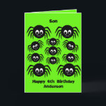 Grönt Spider Halloween Birthday Son Kort<br><div class="desc">En personlig spindelson, Halloween-kort med en massa äckliga spidrar. Du kan enkelt anpassa framsidan av den här grönten, spindlar halloween-födelsedagskalsonskort med deras ålder och namn. Insidan läser ett spooktaculärt meddelande som du kan redigera eller behålla om du vill. Baksidan av halloween-kortet i barnen har samma spindlar mot en vit bakgrund....</div>