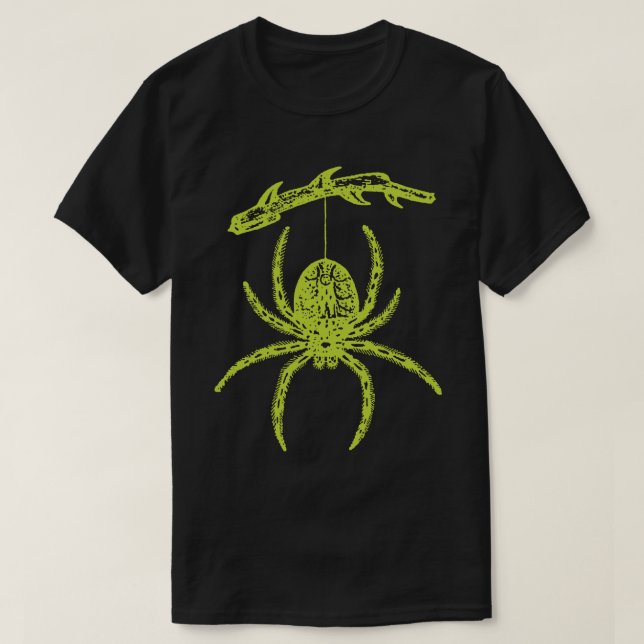 Grönt Spider Hanging från Gren T-Shirt (Design framsida)