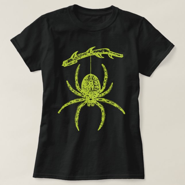 Grönt Spider Hanging från Gren T-Shirt (Design framsida)