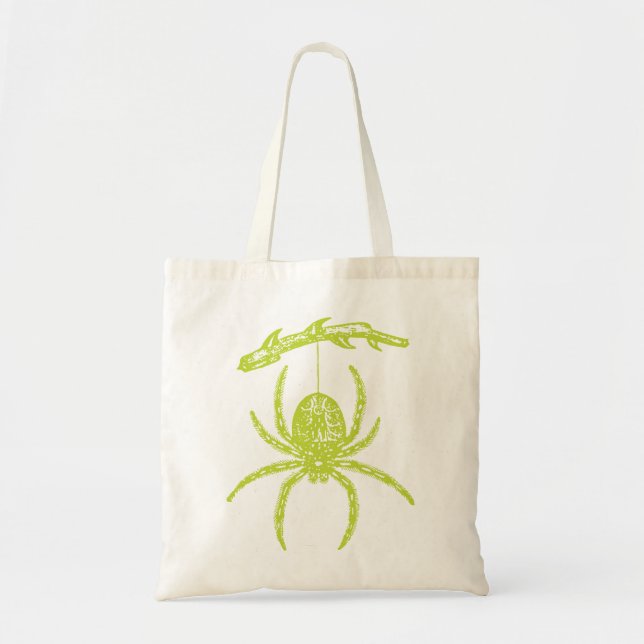 Grönt Spider Hanging från Gren Tygkasse (Framsidan)