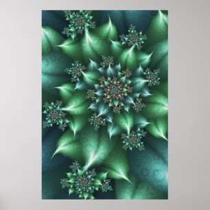 Grönt Spiky-Blommigt Poster