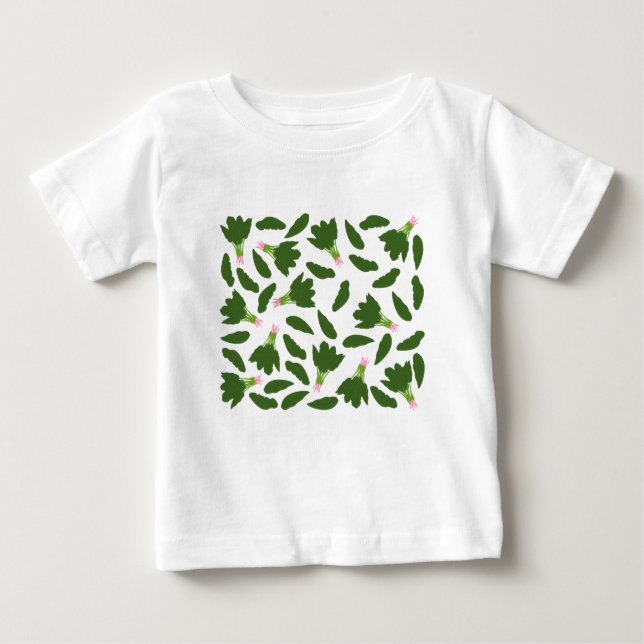 Grönt Spinach Löv Mönster T Shirt (Framsida)