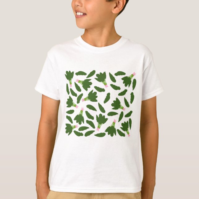 Grönt Spinach Löv Mönster T Shirt (Framsida)