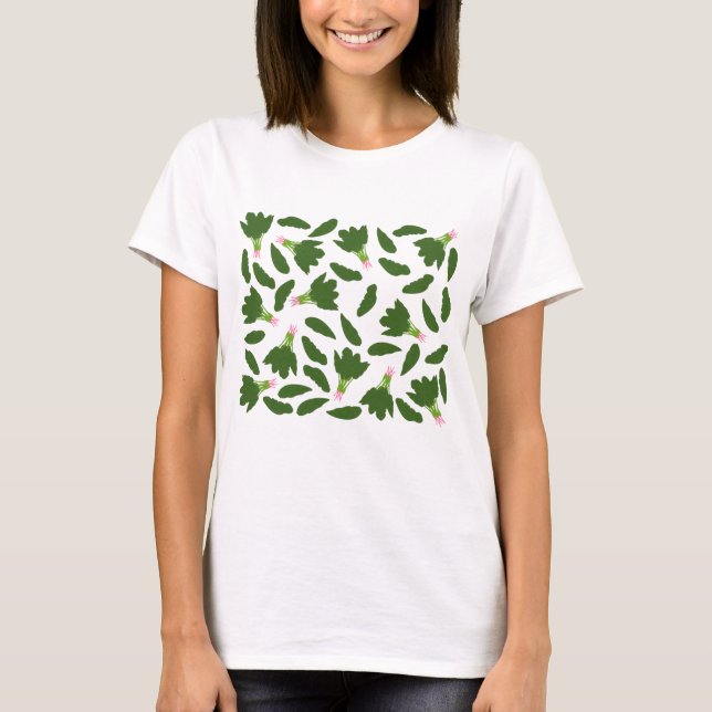 Grönt Spinach Löv Mönster T Shirt (Framsida)