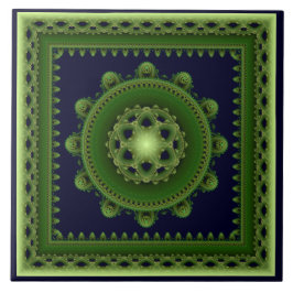 Grönt splenved fractal framkallad mandala kakelplatta