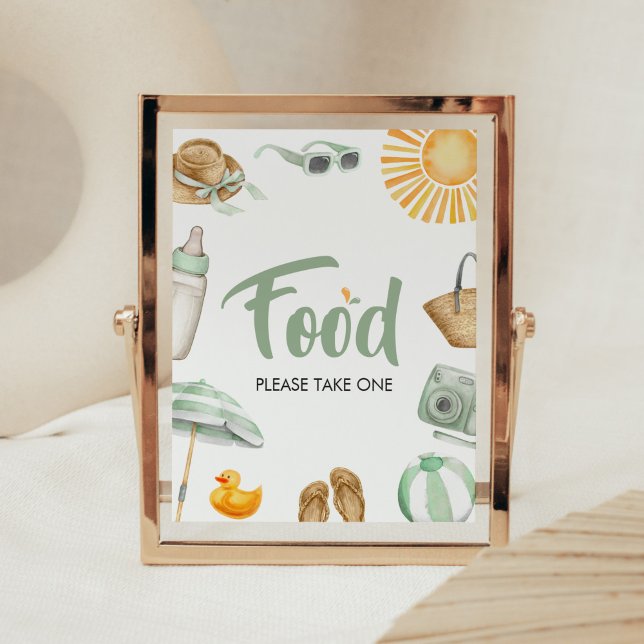 Grönt Splish Stänk Baby Shower Food Poster (Summer Baby Bash Baby Shower Food Sign)