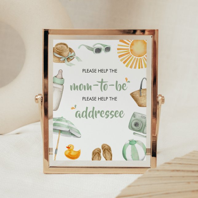 Grönt Splish Stänk Baby Shower Kuvert Station Poster (Summer Baby Bash Baby Shower Envelope Station Sign)