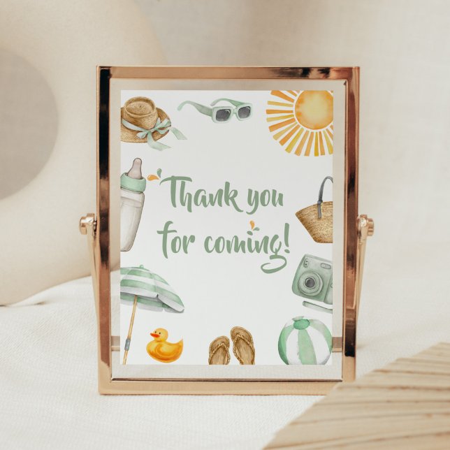 Grönt Splish Stänk Tack för att du kom Poster (Summer Baby Bash Baby Shower Thank you for Coming Sign)