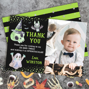 Grönt Spooky Boy Halloween Photo Tackto You Card Inbjudningar