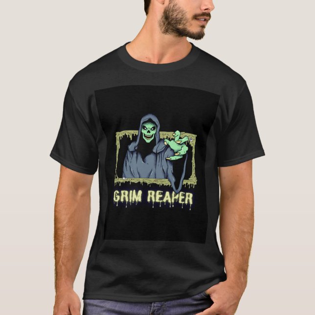 Grönt Spooky Illustration Kreativ Grim Reaper T Shirt (Framsida)