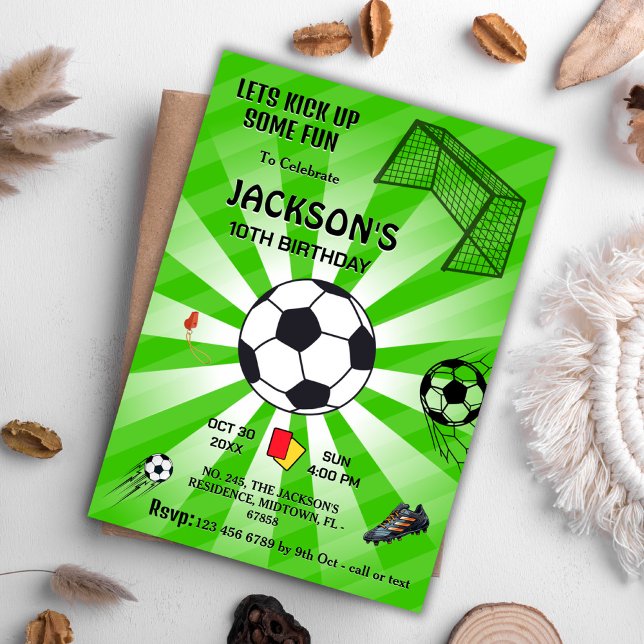 Grönt sport boll-fotboll temat modern 10:e dag inbjudningar (Skapare uppladdad)