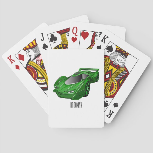 Grönt sportbil med flygplansillustration casinokort (Baksidan)