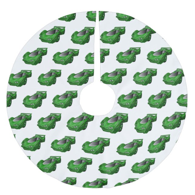 Grönt sportbil med flygplansillustration julgransmatta borstad polyester (Framsidan)