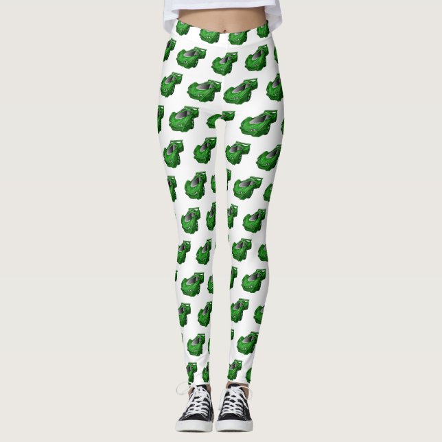 Grönt sportbil med flygplansillustration leggings (Framsida)