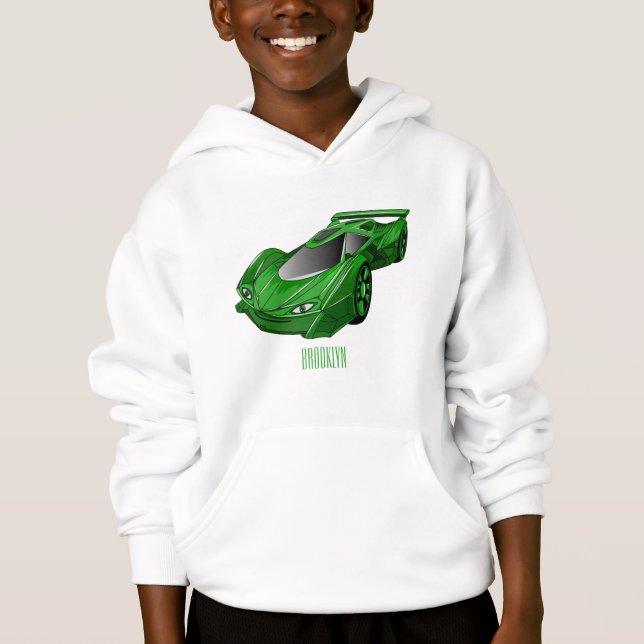 Grönt sportbil med flygplansillustration t shirt (Framsida)