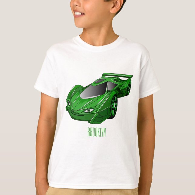 Grönt sportbil med flygplansillustration t shirt (Framsida)