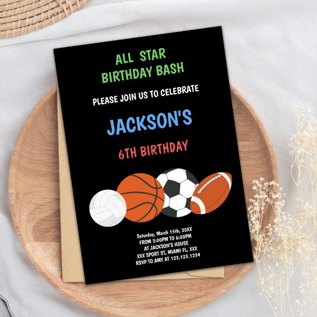 Grönt Sporterar födelsedagsinbjudan Inbjudningar (Green Birthday Sports Invitations)