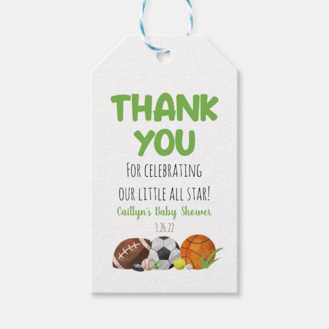 Grönt Sporterar Märkrn Behållare babyvisningsfavor Presentetikett (Framsidan)