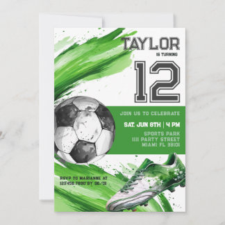 Grönt Sports Boy Jersey Tonåring Födelsedagsfest Inbjudningar
