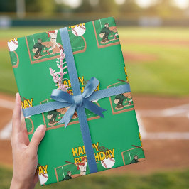 Grönt Sporty Baseball Födelsedagsfest Gift Presentpapper